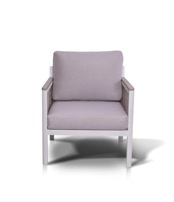 "Сан Ремо" кресло плетеное из роупа садовое, каркас алюминий белый, роуп бежевый, ткань бежевая