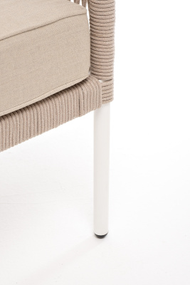 "Канны" левый модуль плетеный из роупа, каркас алюминий белый муар, роуп бежевый круглый, ткань бежевая 15052