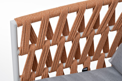 "Диего" кресло плетеное из роупа, каркас алюминий светло-серый (RAL7035) муар, роуп оранжевый меланж круглый, ткань светло-серая